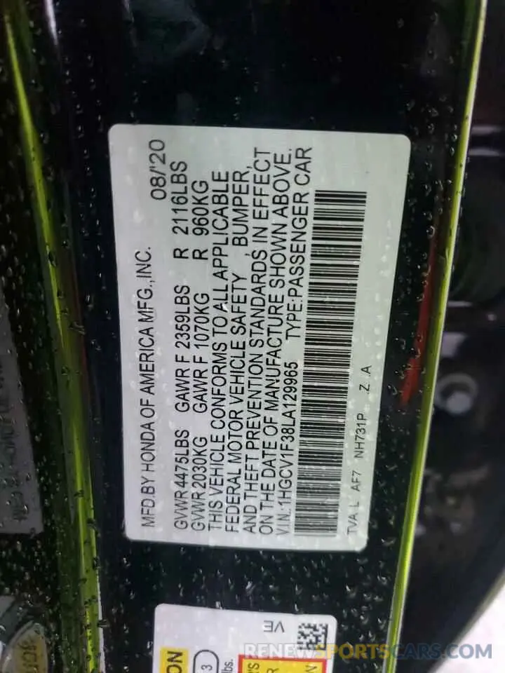 14 Фотография поврежденного автомобиля 1HGCV1F38LA129965 HONDA ACCORD 2020