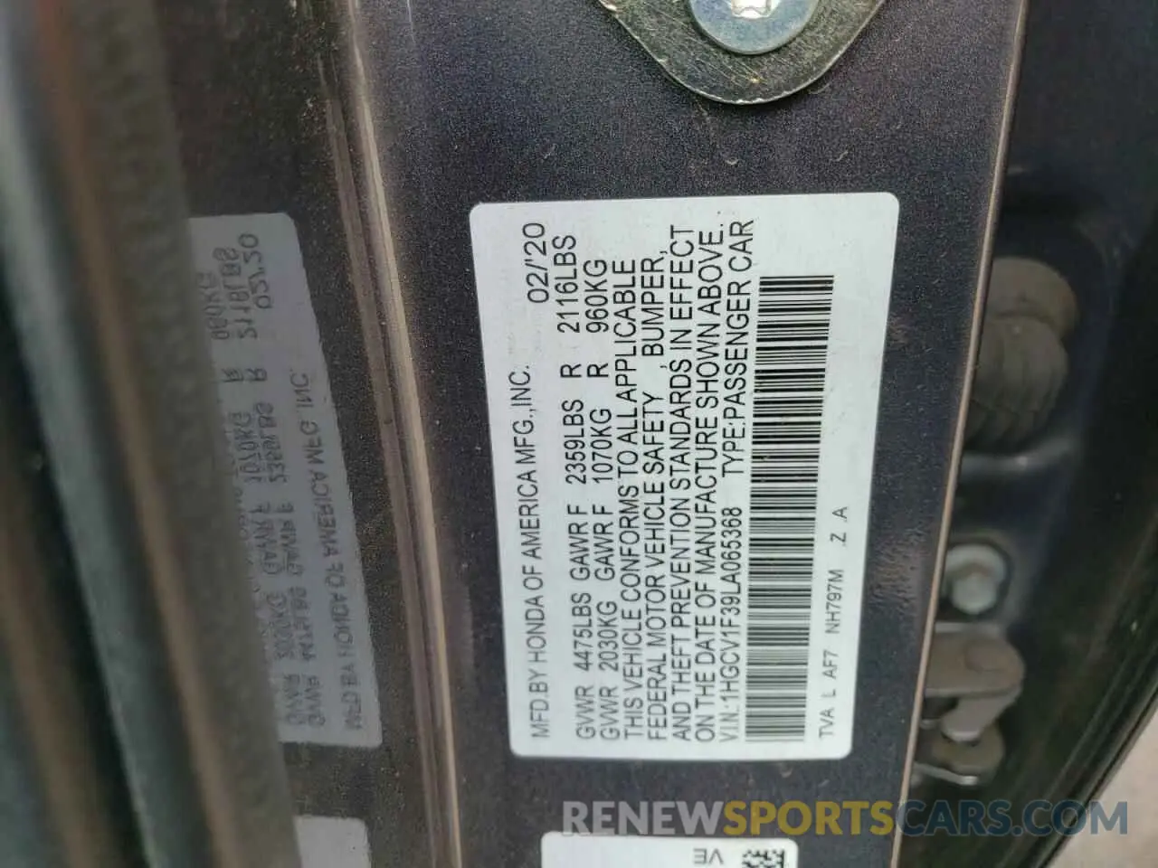15 Фотография поврежденного автомобиля 1HGCV1F39LA065368 HONDA ACCORD 2020