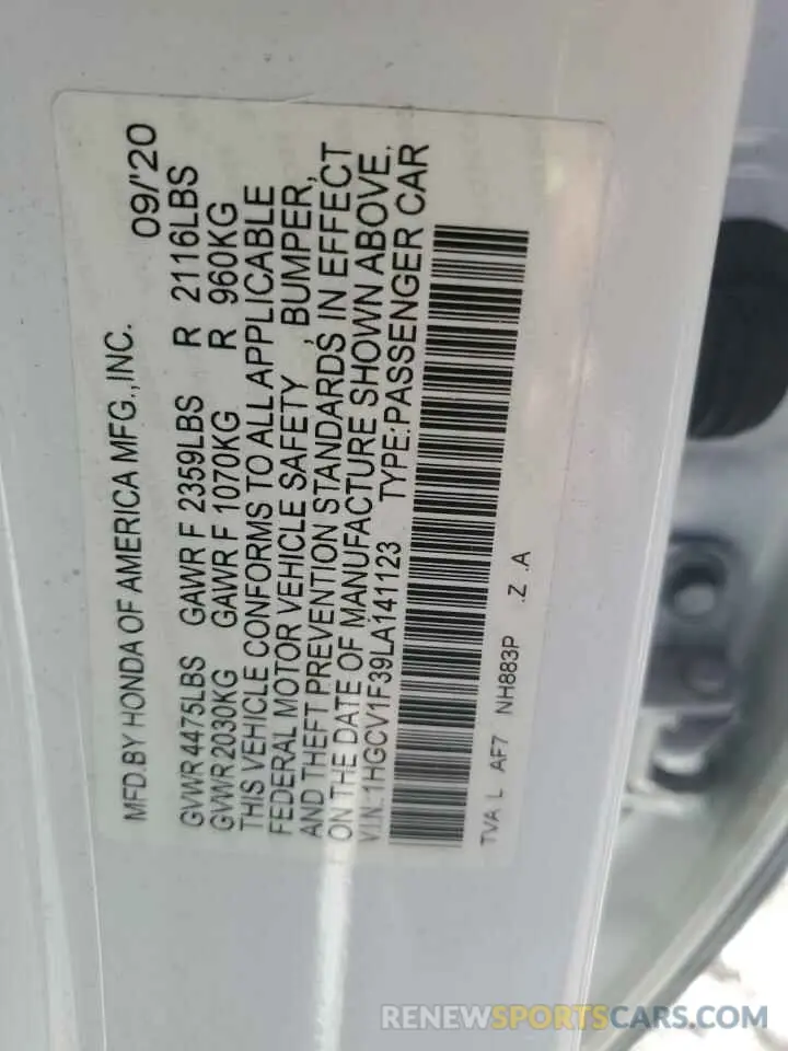 14 Photograph of a damaged car 1HGCV1F39LA141123 HONDA ACCORD 2020