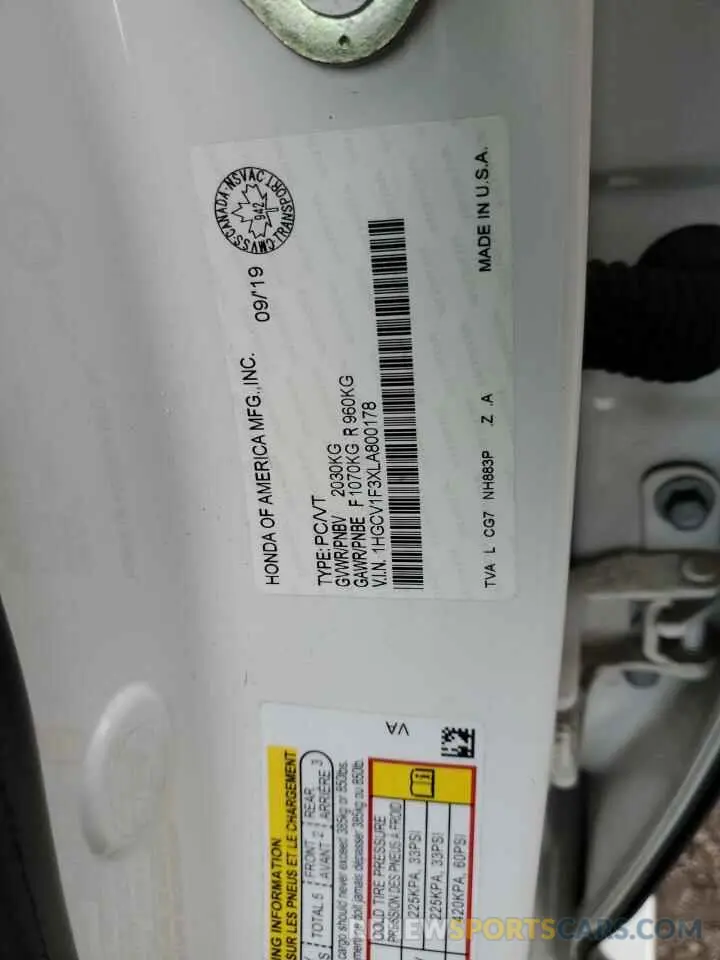 12 Фотография поврежденного автомобиля 1HGCV1F3XLA800178 HONDA ACCORD 2020