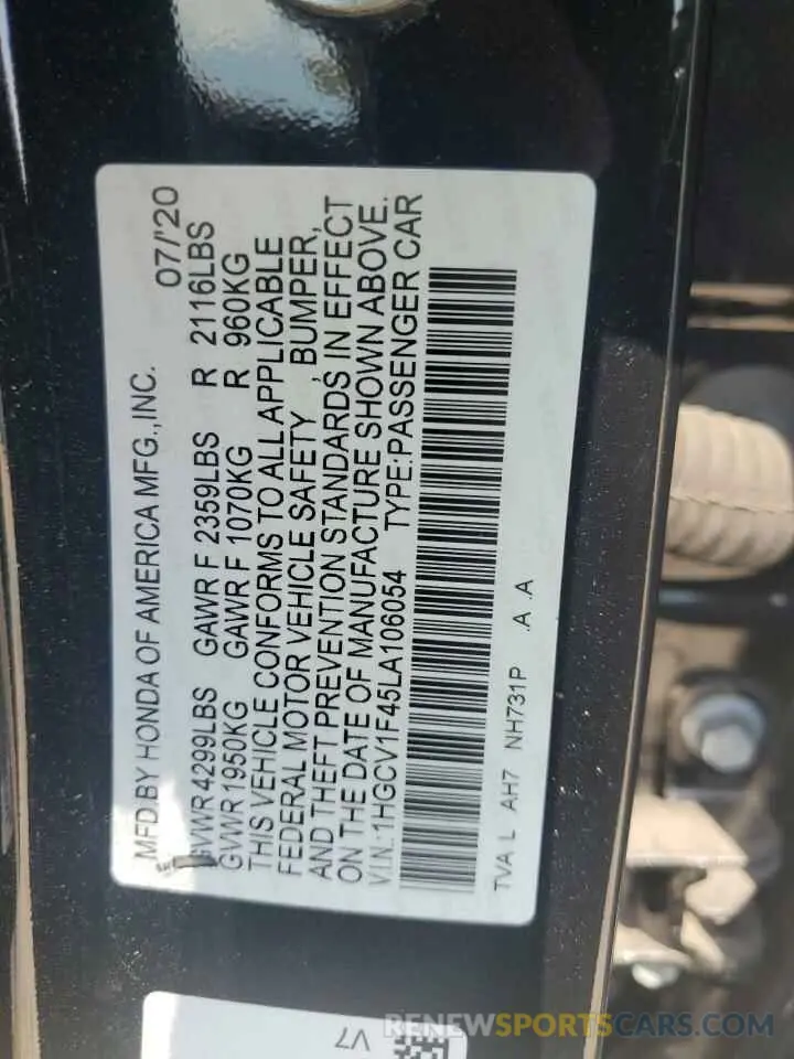 12 Фотография поврежденного автомобиля 1HGCV1F45LA106054 HONDA ACCORD 2020