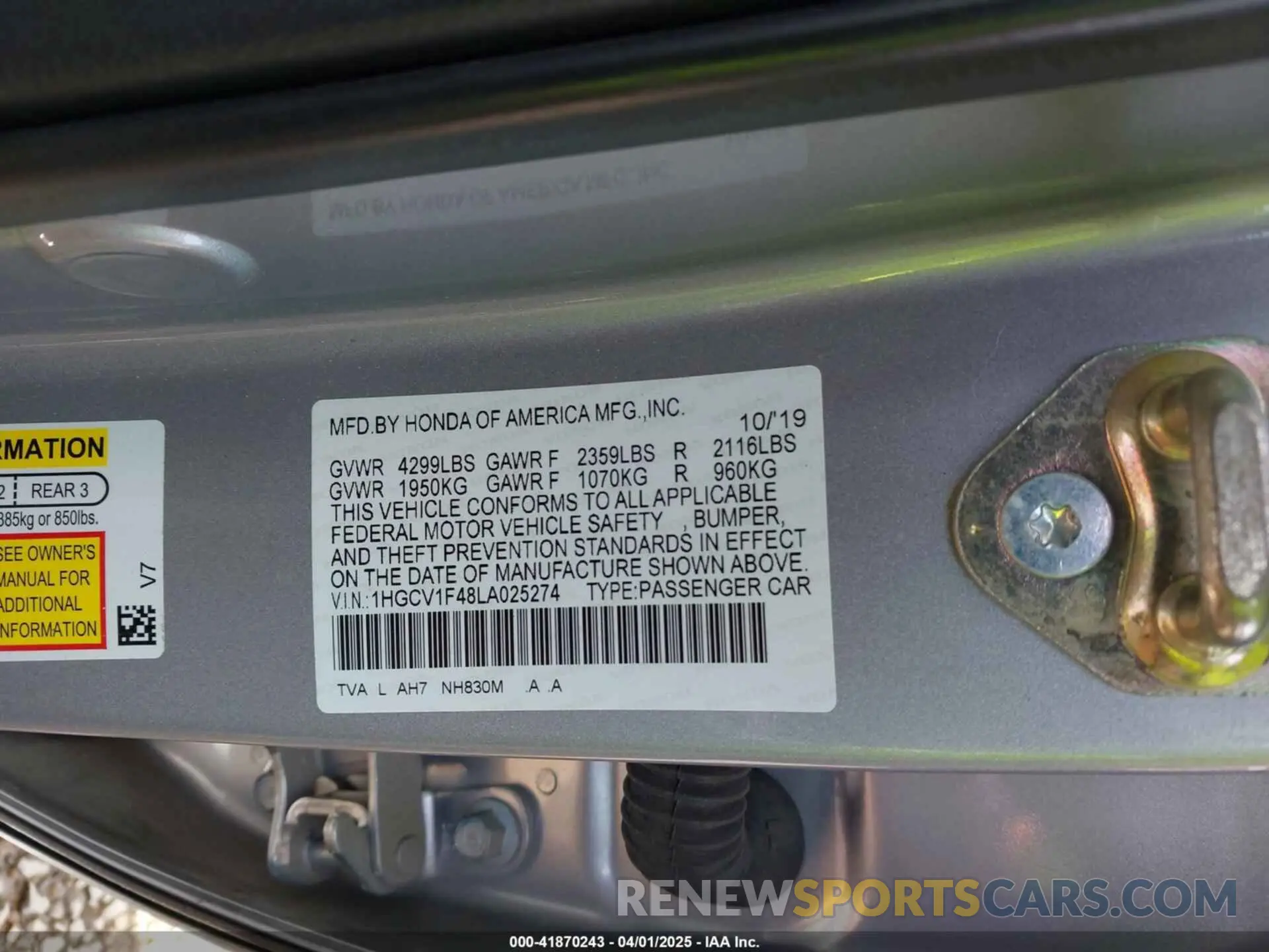 9 Фотография поврежденного автомобиля 1HGCV1F48LA025274 HONDA ACCORD 2020