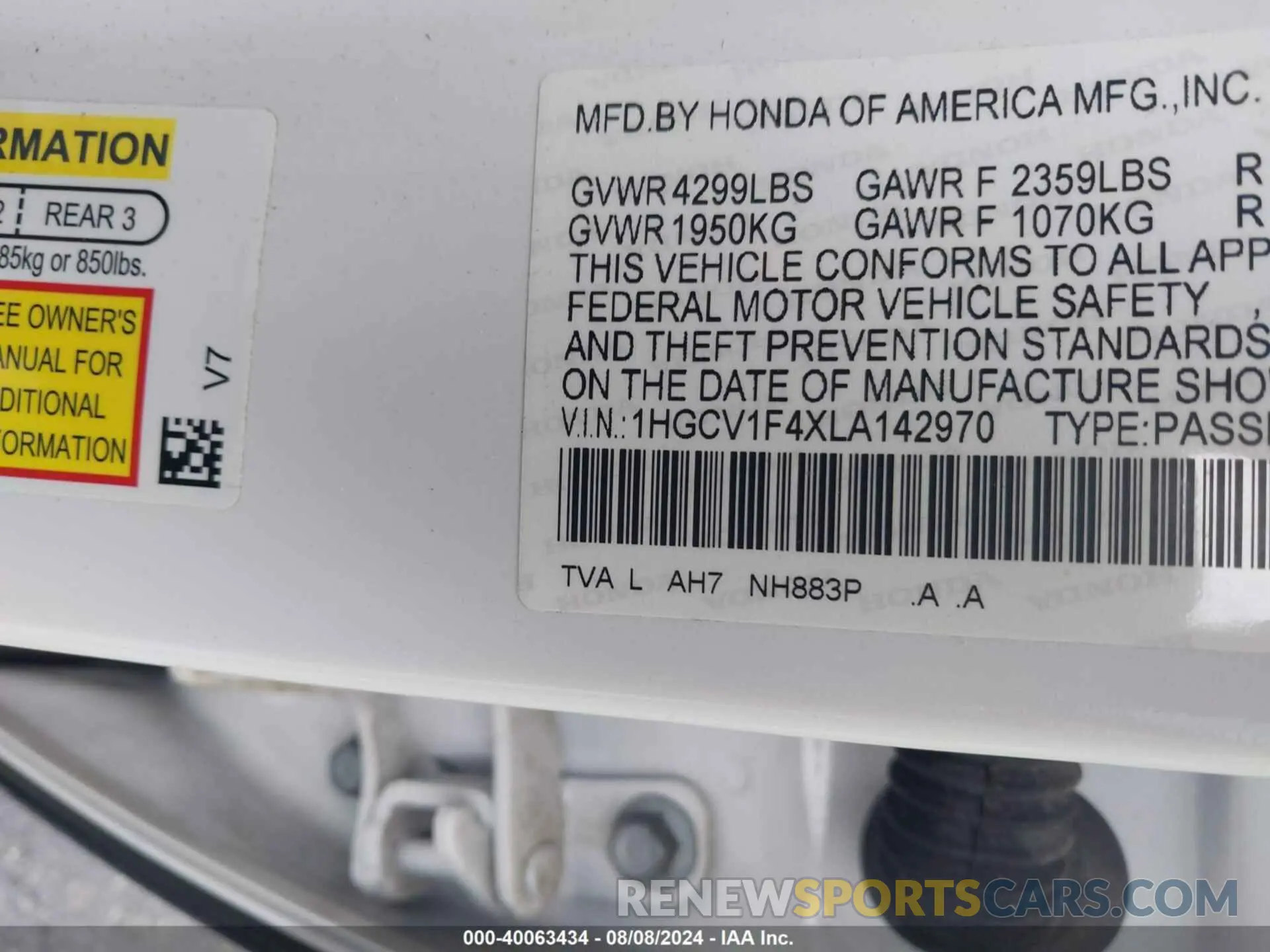 9 Photograph of a damaged car 1HGCV1F4XLA142970 HONDA ACCORD 2020