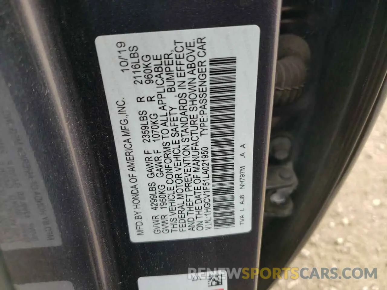 12 Фотография поврежденного автомобиля 1HGCV1F51LA021950 HONDA ACCORD 2020