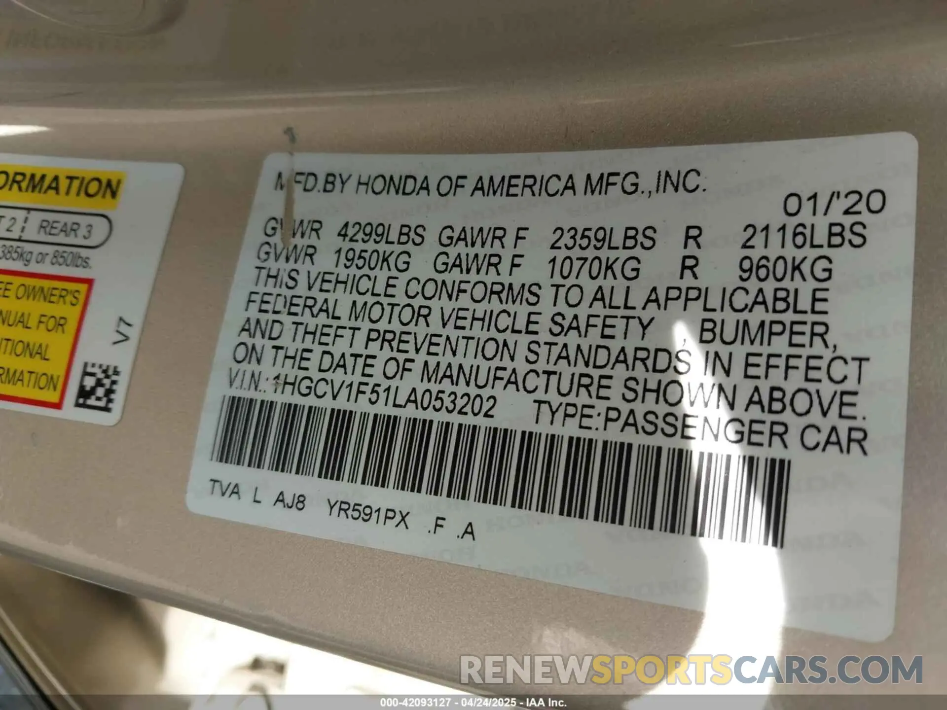 9 Фотография поврежденного автомобиля 1HGCV1F51LA053202 HONDA ACCORD 2020