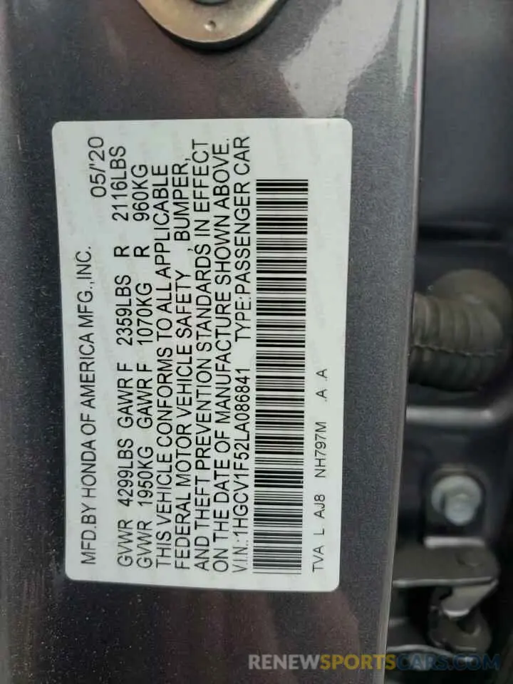 13 Фотография поврежденного автомобиля 1HGCV1F52LA086841 HONDA ACCORD 2020