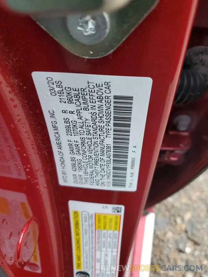 14 Фотография поврежденного автомобиля 1HGCV1F53LA078361 HONDA ACCORD 2020