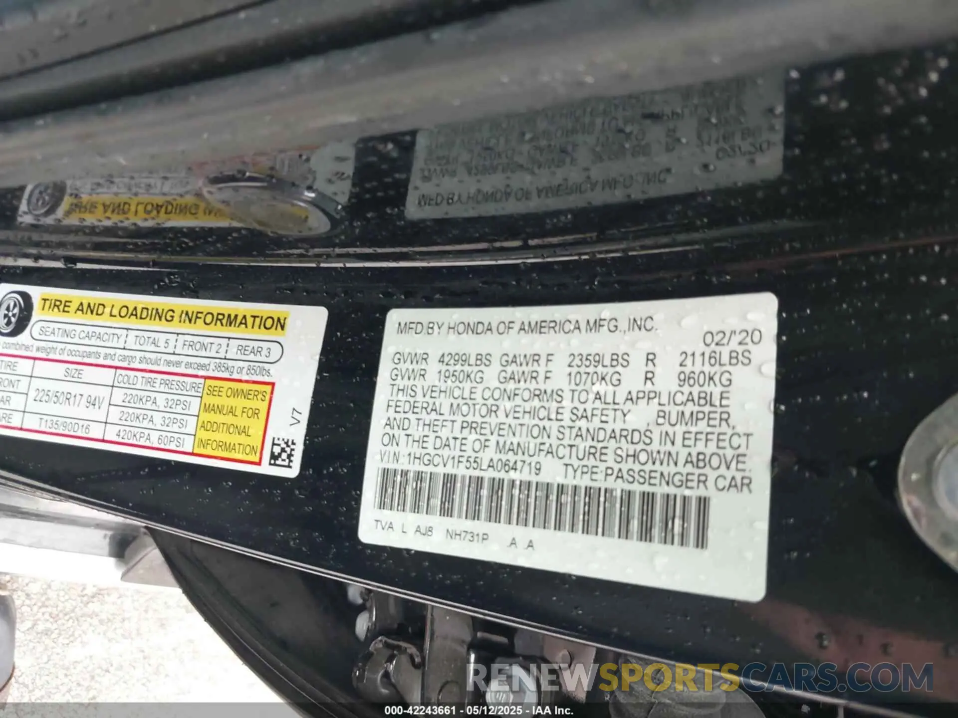 9 Photograph of a damaged car 1HGCV1F55LA064719 HONDA ACCORD 2020