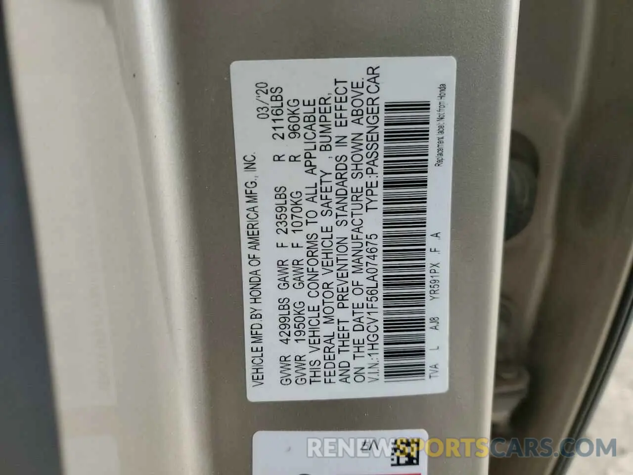 12 Фотография поврежденного автомобиля 1HGCV1F56LA074675 HONDA ACCORD 2020