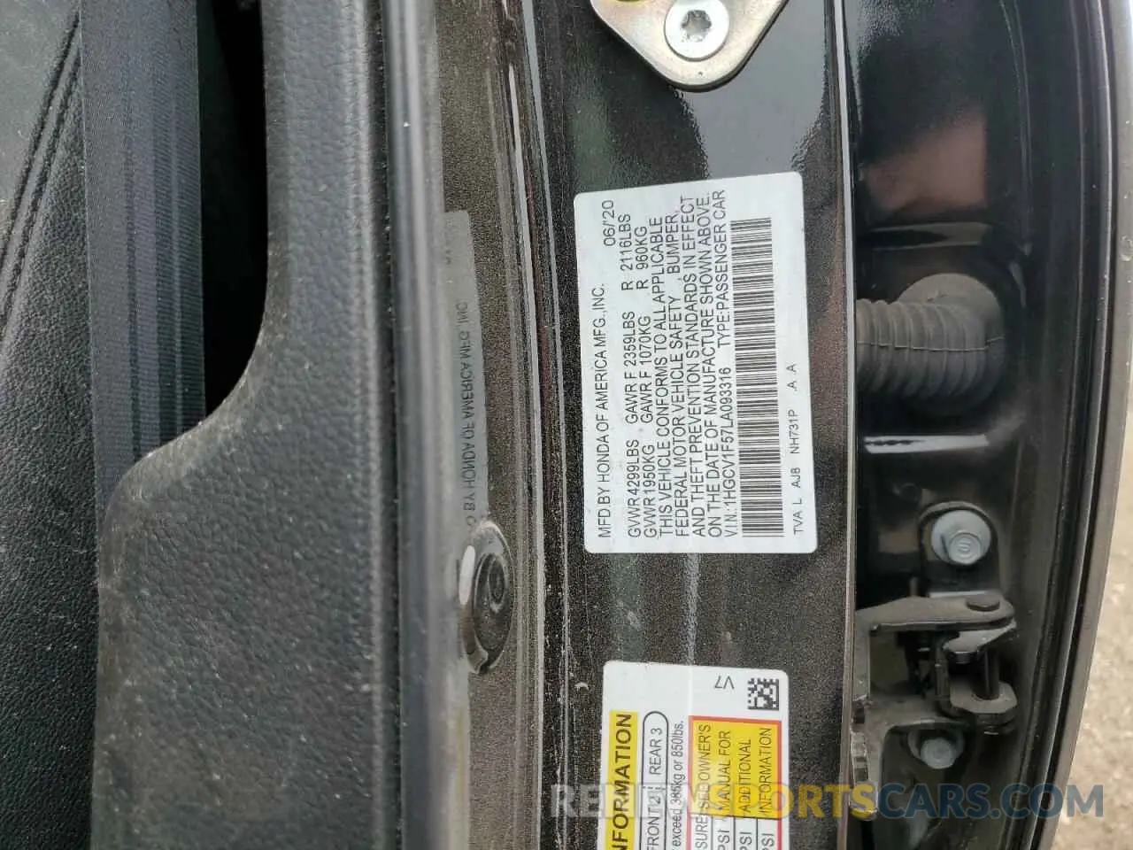 12 Photograph of a damaged car 1HGCV1F57LA093316 HONDA ACCORD 2020