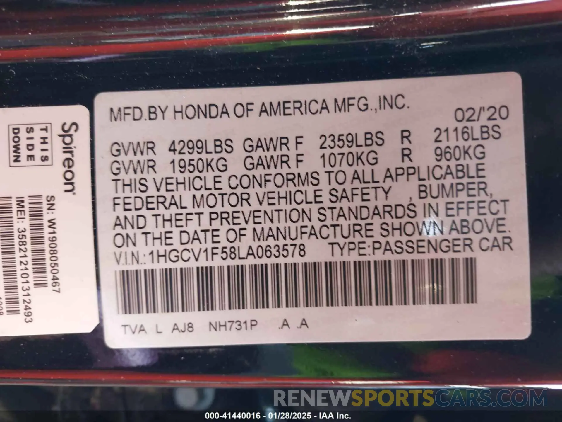 9 Photograph of a damaged car 1HGCV1F58LA063578 HONDA ACCORD 2020