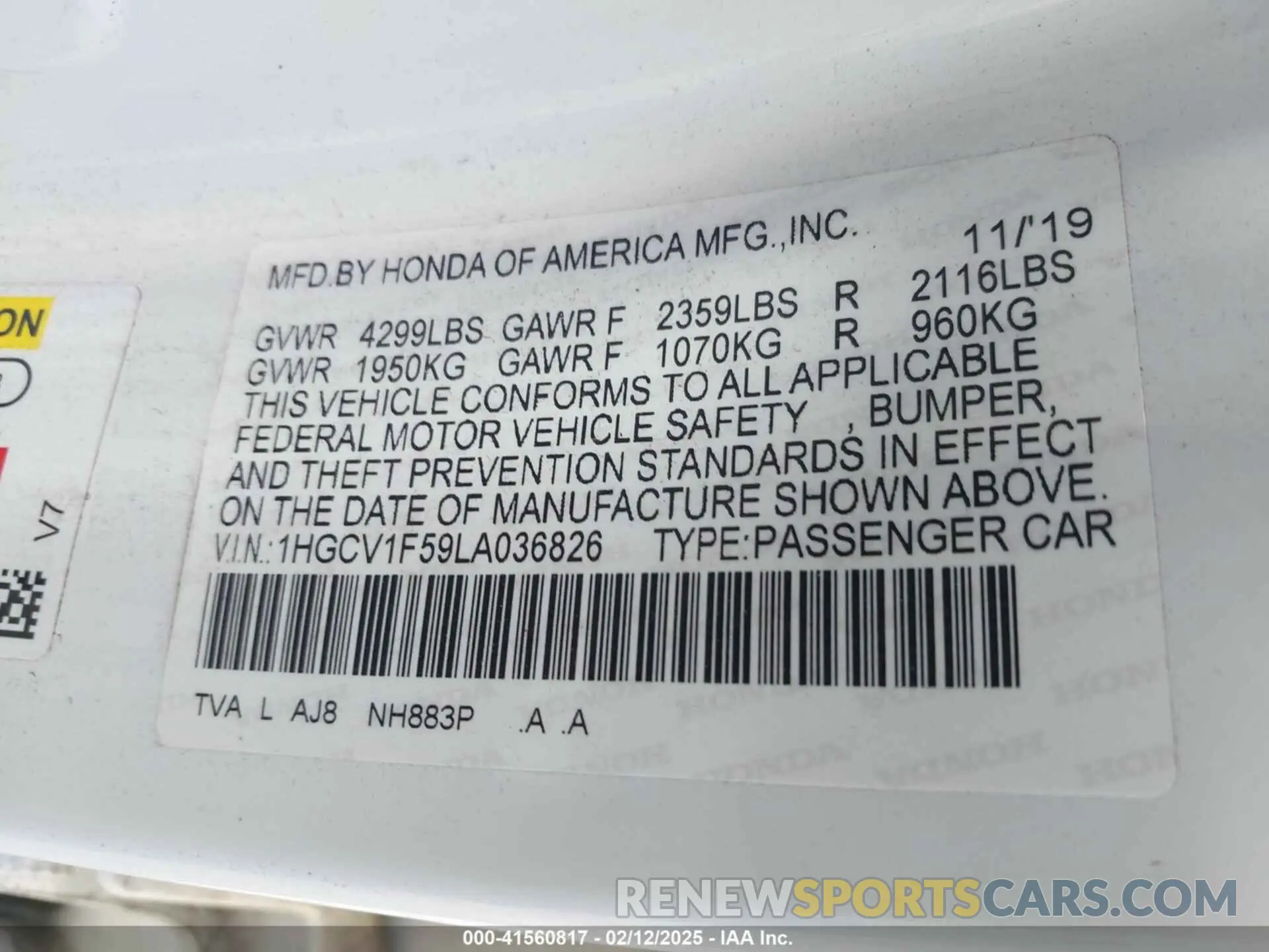 9 Фотография поврежденного автомобиля 1HGCV1F59LA036826 HONDA ACCORD 2020