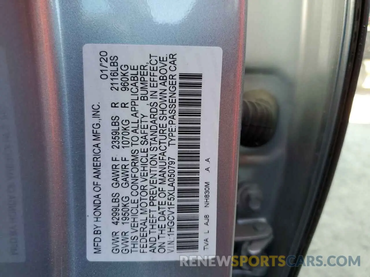 13 Photograph of a damaged car 1HGCV1F5XLA050797 HONDA ACCORD 2020
