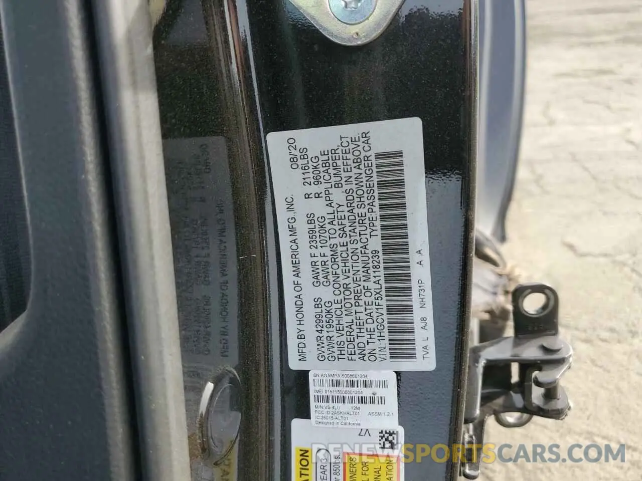 13 Фотография поврежденного автомобиля 1HGCV1F5XLA118239 HONDA ACCORD 2020