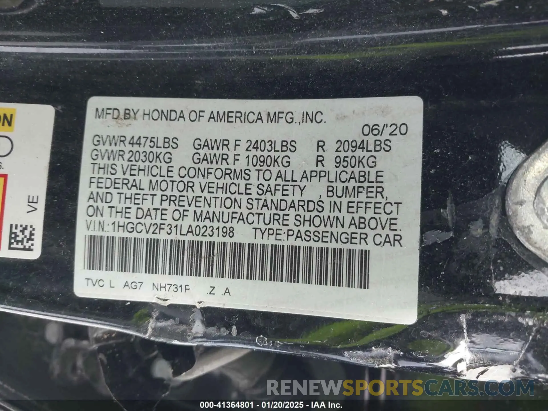 9 Photograph of a damaged car 1HGCV2F31LA023198 HONDA ACCORD 2020