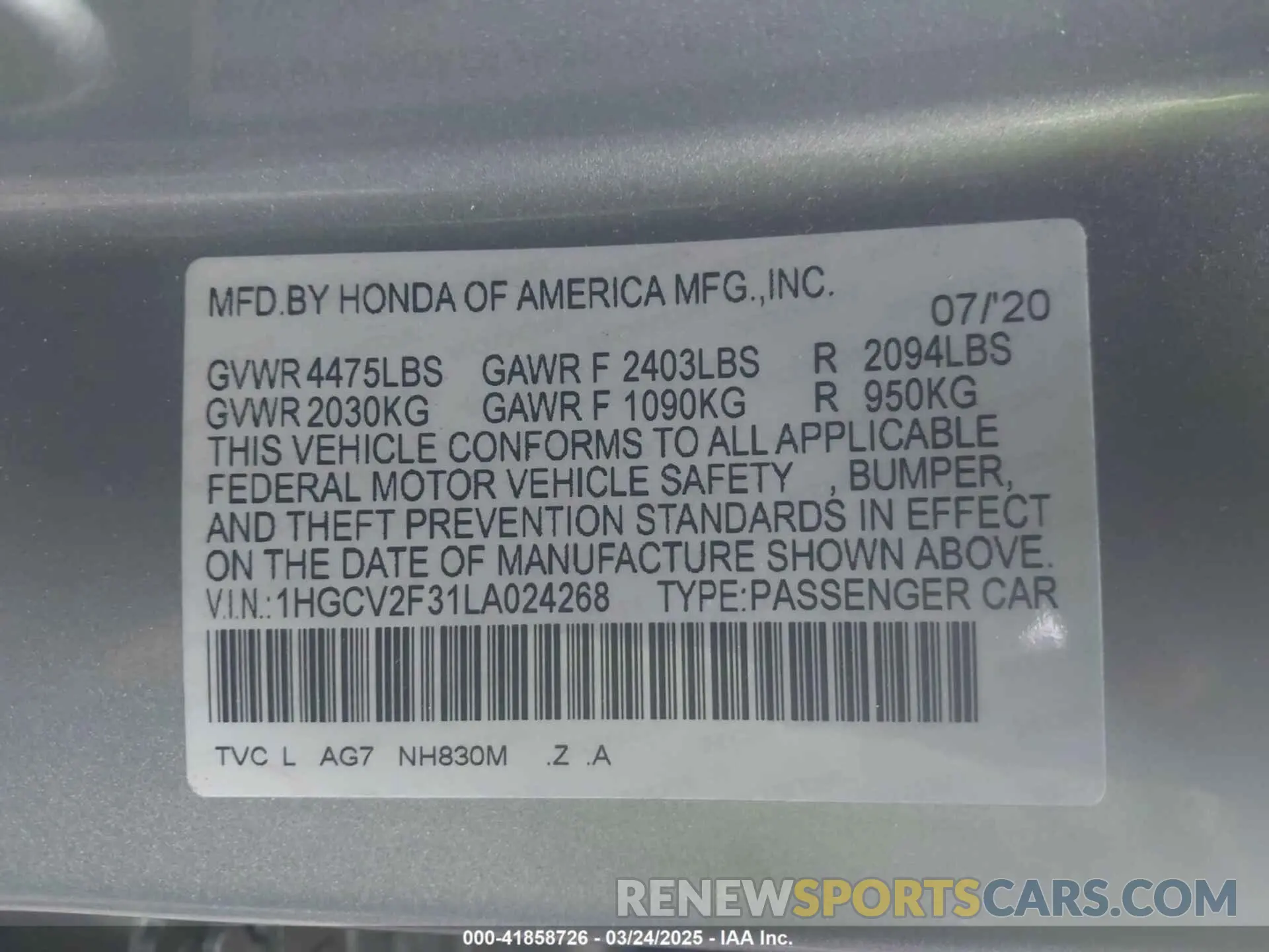 9 Фотография поврежденного автомобиля 1HGCV2F31LA024268 HONDA ACCORD 2020