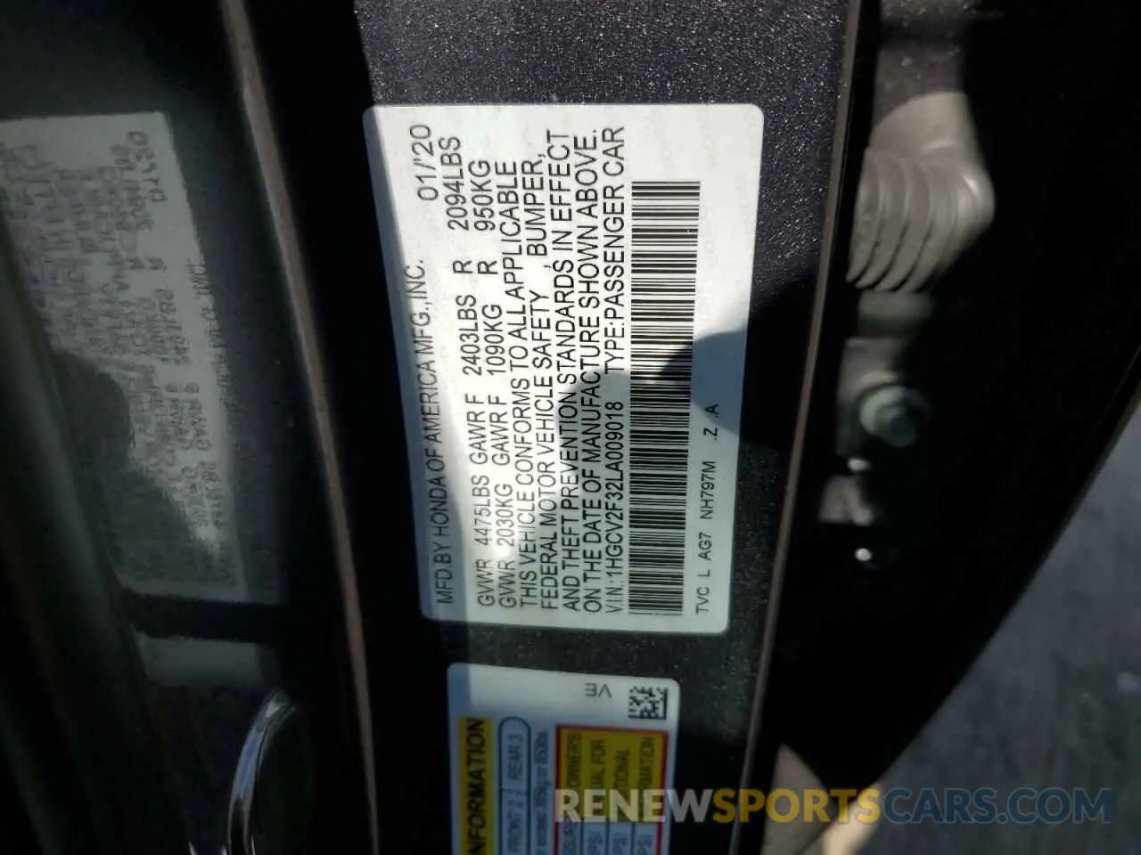 12 Photograph of a damaged car 1HGCV2F32LA009018 HONDA ACCORD 2020
