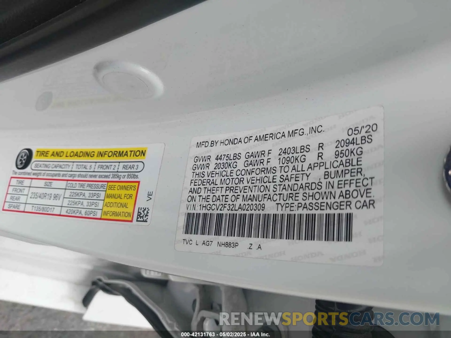 9 Фотография поврежденного автомобиля 1HGCV2F32LA020309 HONDA ACCORD 2020