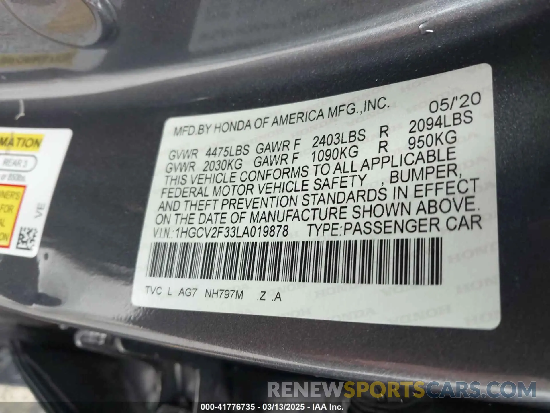 9 Фотография поврежденного автомобиля 1HGCV2F33LA019878 HONDA ACCORD 2020