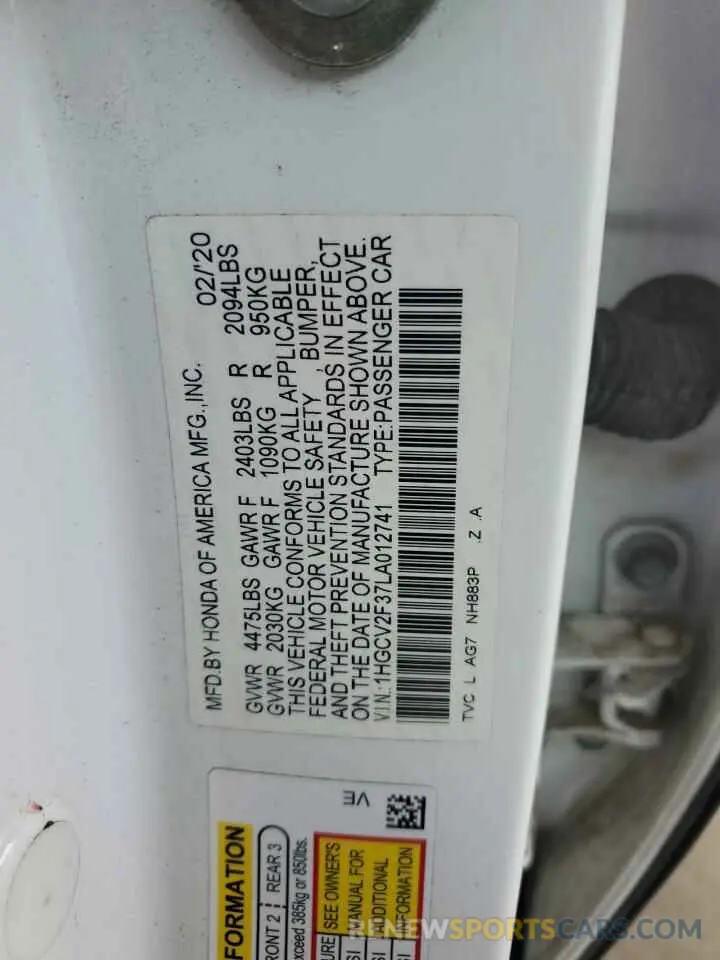 12 Фотография поврежденного автомобиля 1HGCV2F37LA012741 HONDA ACCORD 2020