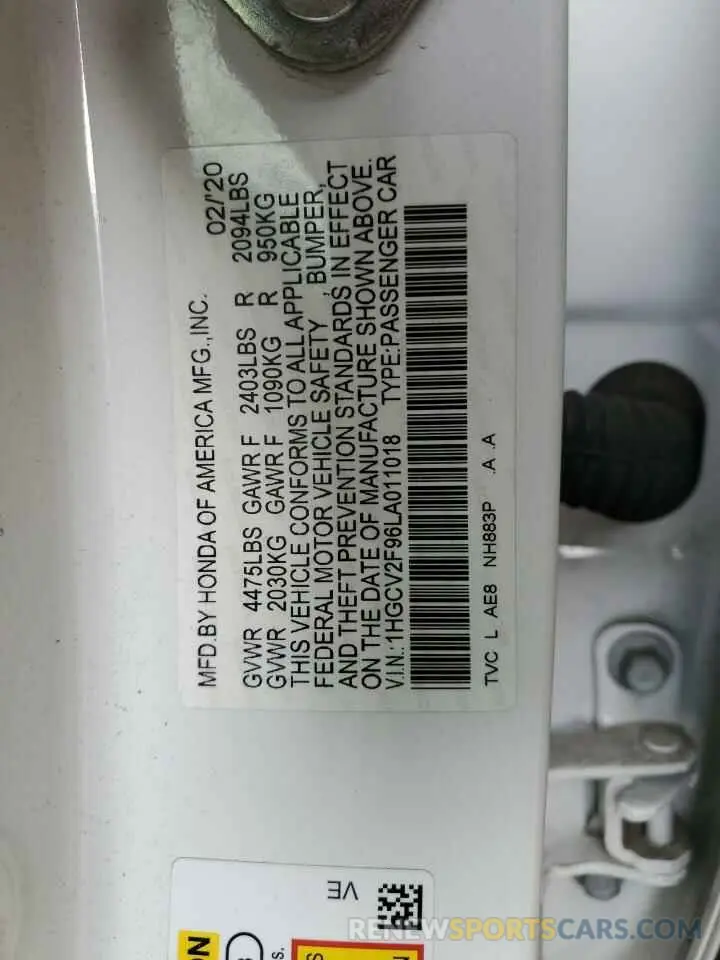 13 Фотография поврежденного автомобиля 1HGCV2F96LA011018 HONDA ACCORD 2020
