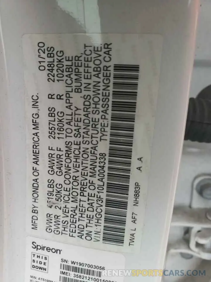 13 Фотография поврежденного автомобиля 1HGCV3F10LA004338 HONDA ACCORD 2020
