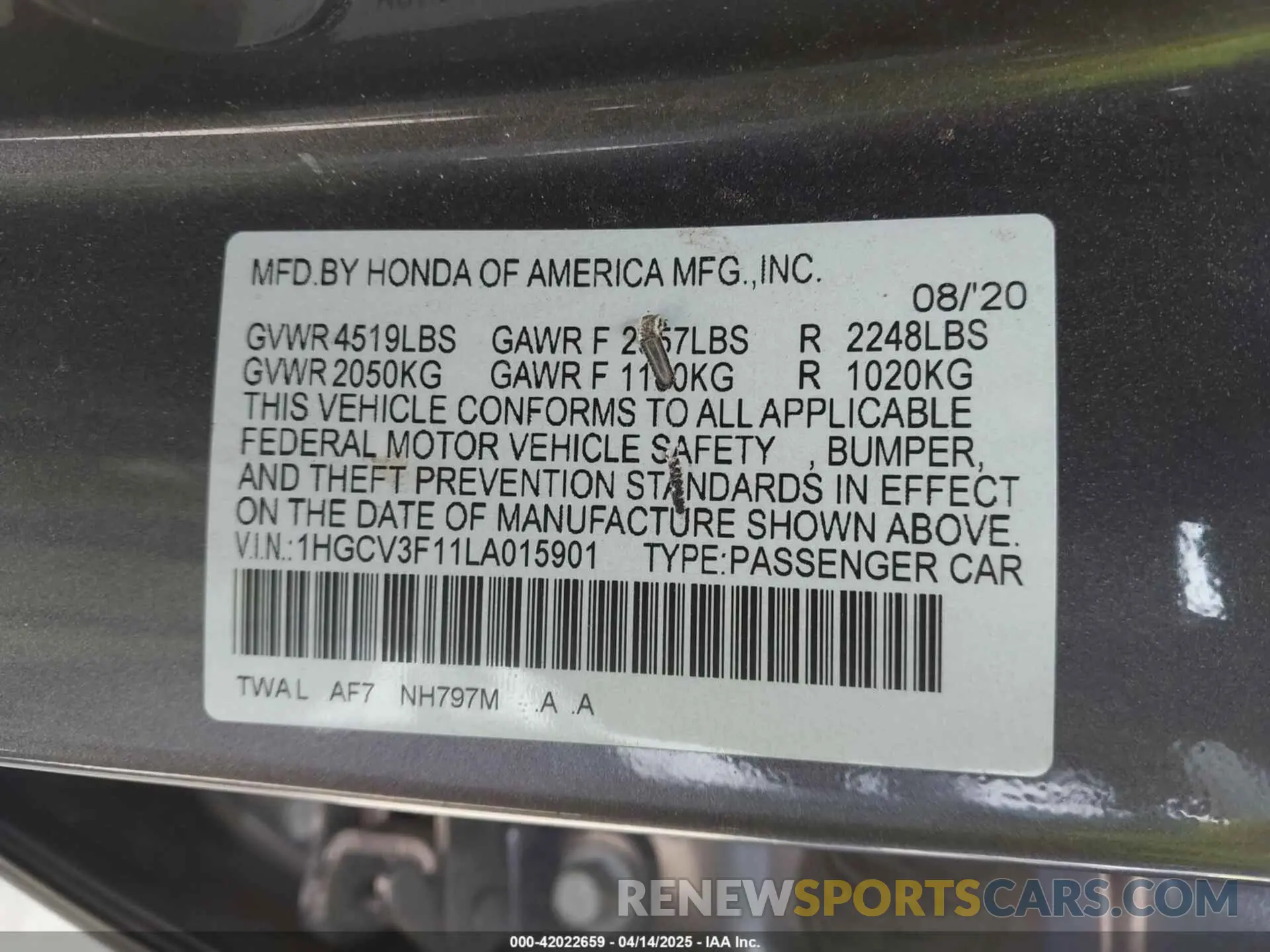 9 Фотография поврежденного автомобиля 1HGCV3F11LA015901 HONDA ACCORD 2020