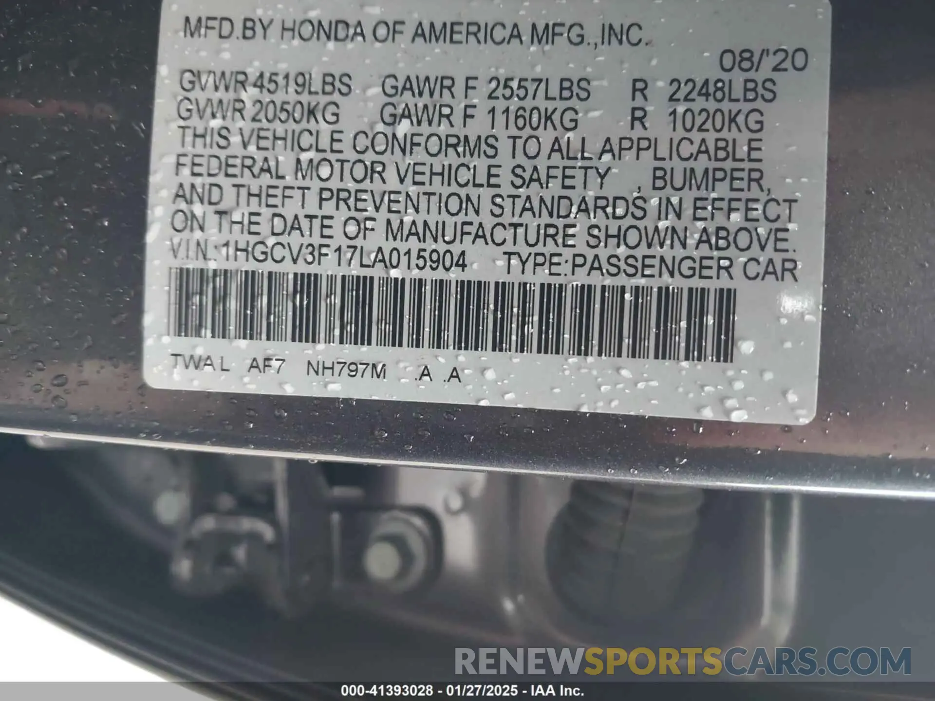 9 Photograph of a damaged car 1HGCV3F17LA015904 HONDA ACCORD 2020