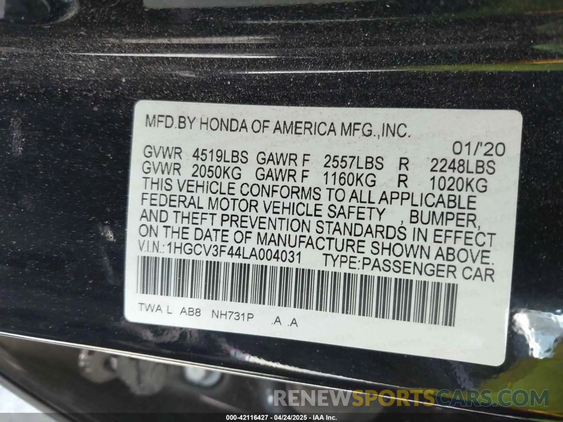 9 Photograph of a damaged car 1HGCV3F44LA004031 HONDA ACCORD 2020