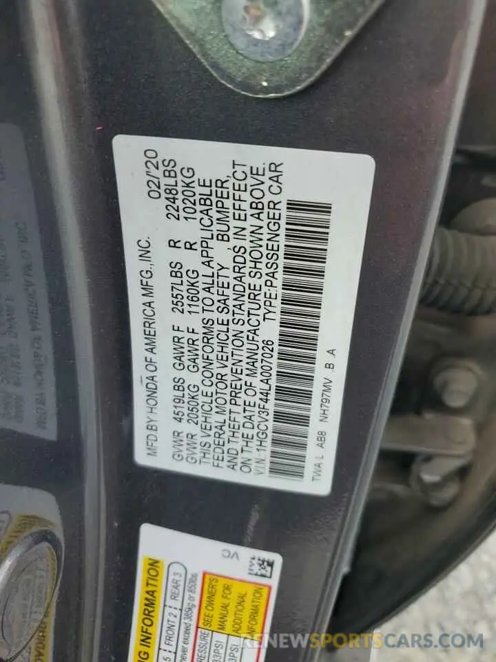 15 Фотография поврежденного автомобиля 1HGCV3F44LA007026 HONDA ACCORD 2020
