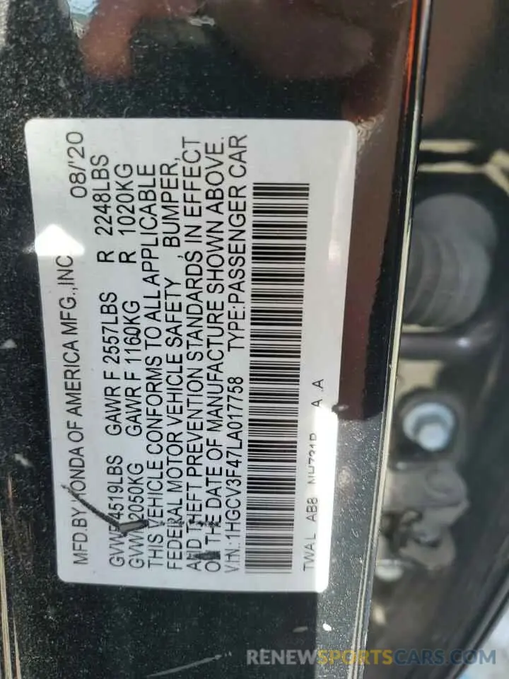12 Фотография поврежденного автомобиля 1HGCV3F47LA017758 HONDA ACCORD 2020