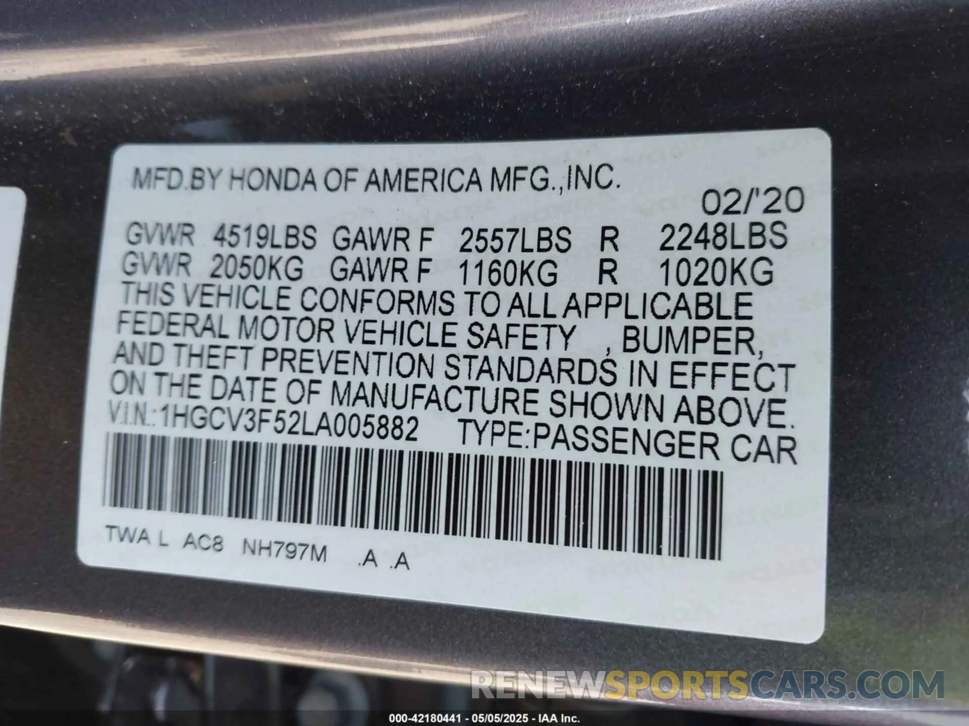 9 Фотография поврежденного автомобиля 1HGCV3F52LA005882 HONDA ACCORD 2020