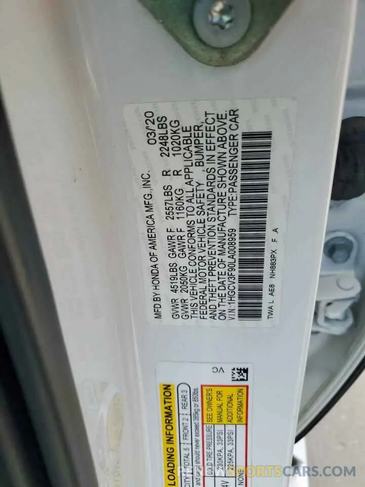 12 Фотография поврежденного автомобиля 1HGCV3F90LA008959 HONDA ACCORD 2020