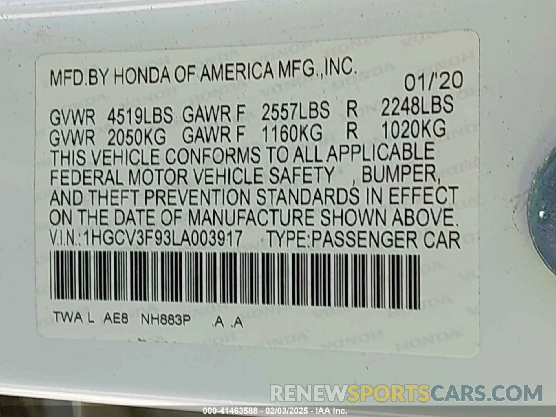 9 Фотография поврежденного автомобиля 1HGCV3F93LA003917 HONDA ACCORD 2020