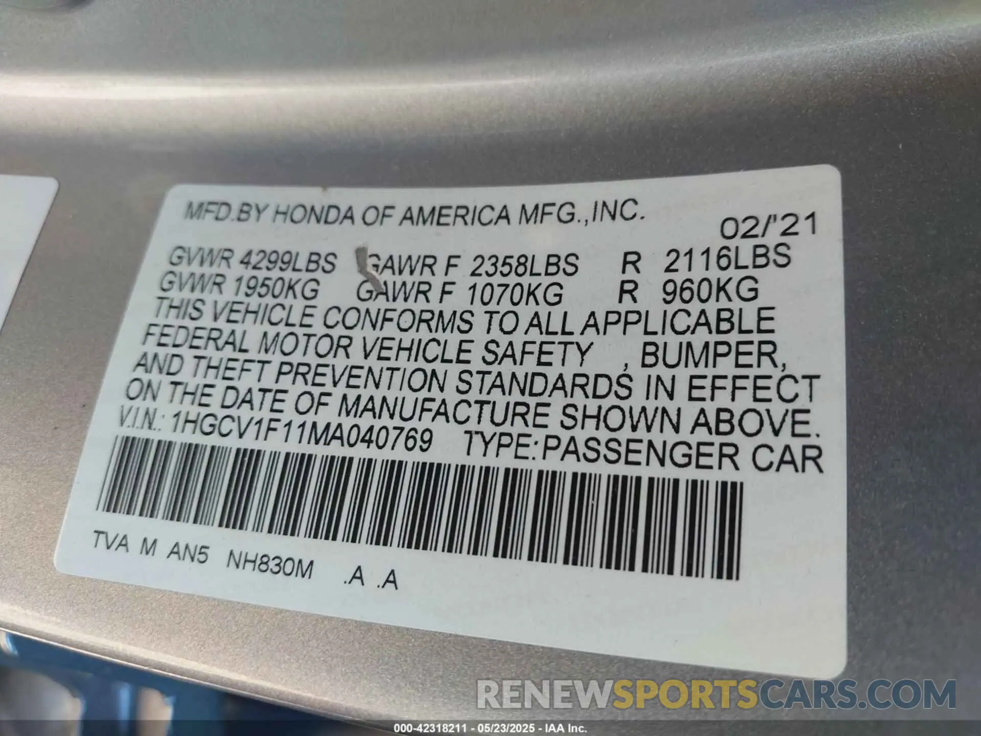 9 Фотография поврежденного автомобиля 1HGCV1F11MA040769 HONDA ACCORD 2021