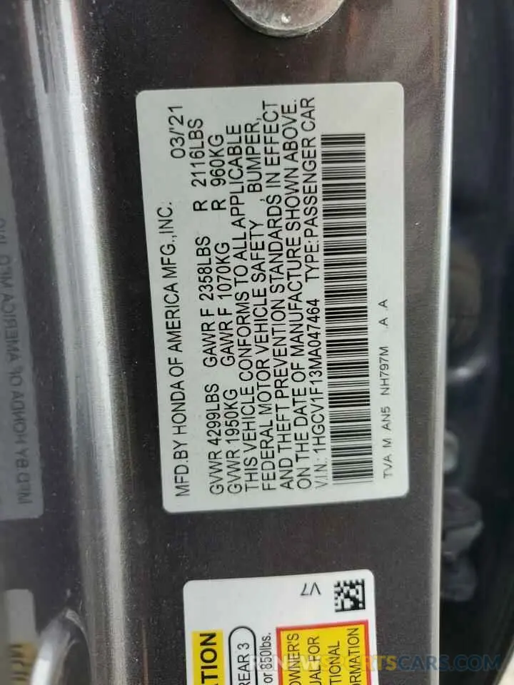 13 Фотография поврежденного автомобиля 1HGCV1F13MA047464 HONDA ACCORD 2021