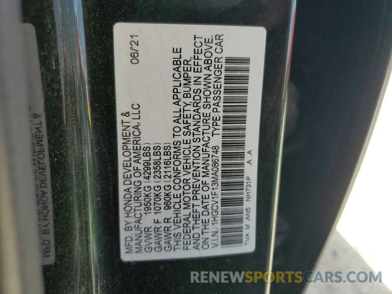 12 Фотография поврежденного автомобиля 1HGCV1F13MA086748 HONDA ACCORD 2021