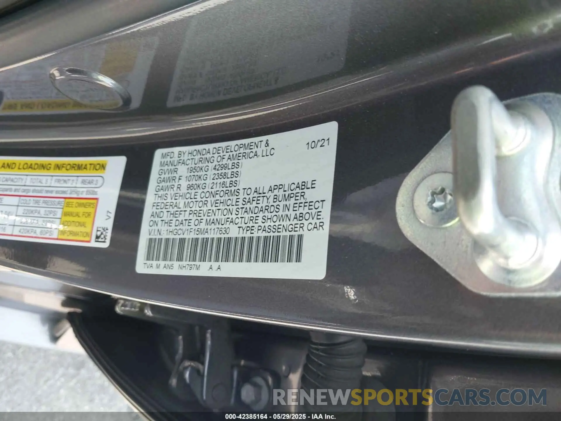 9 Photograph of a damaged car 1HGCV1F15MA117630 HONDA ACCORD 2021