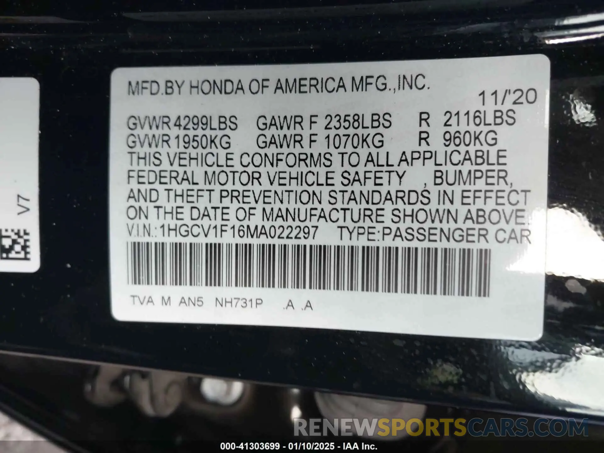 9 Photograph of a damaged car 1HGCV1F16MA022297 HONDA ACCORD 2021