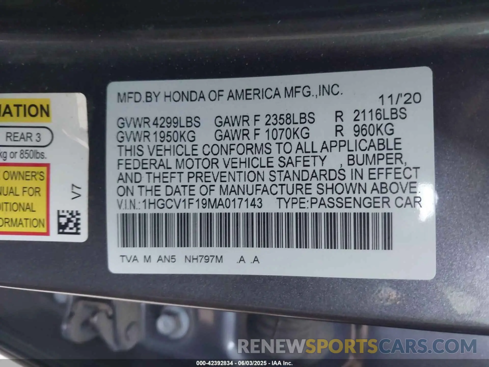 9 Photograph of a damaged car 1HGCV1F19MA017143 HONDA ACCORD 2021