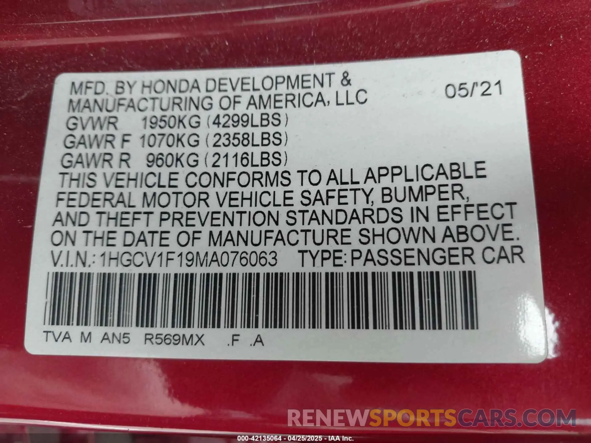 9 Фотография поврежденного автомобиля 1HGCV1F19MA076063 HONDA ACCORD 2021