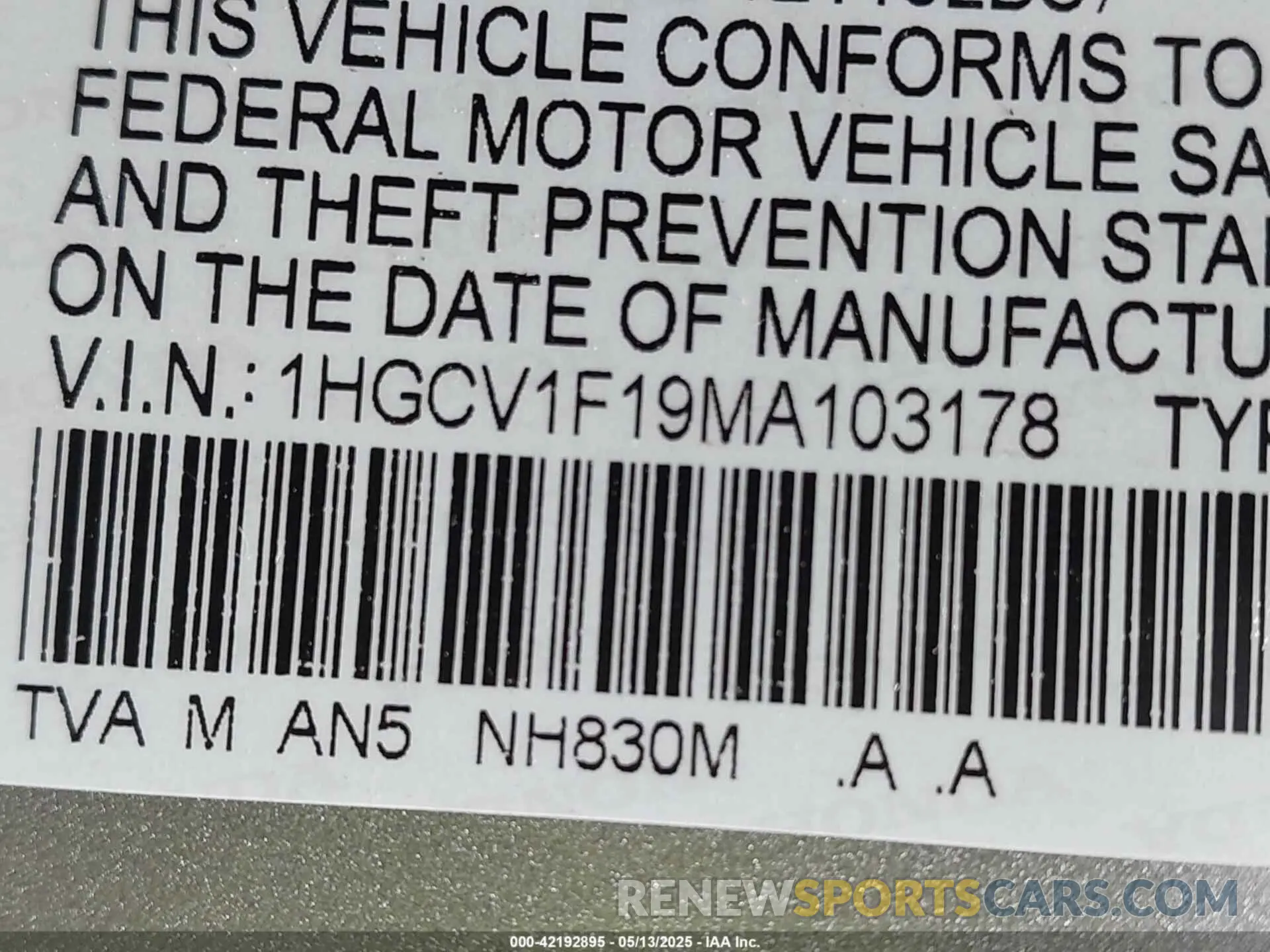 9 Photograph of a damaged car 1HGCV1F19MA103178 HONDA ACCORD 2021