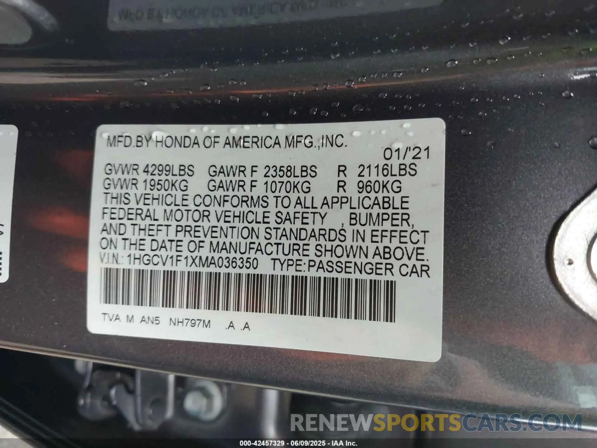 9 Фотография поврежденного автомобиля 1HGCV1F1XMA036350 HONDA ACCORD 2021