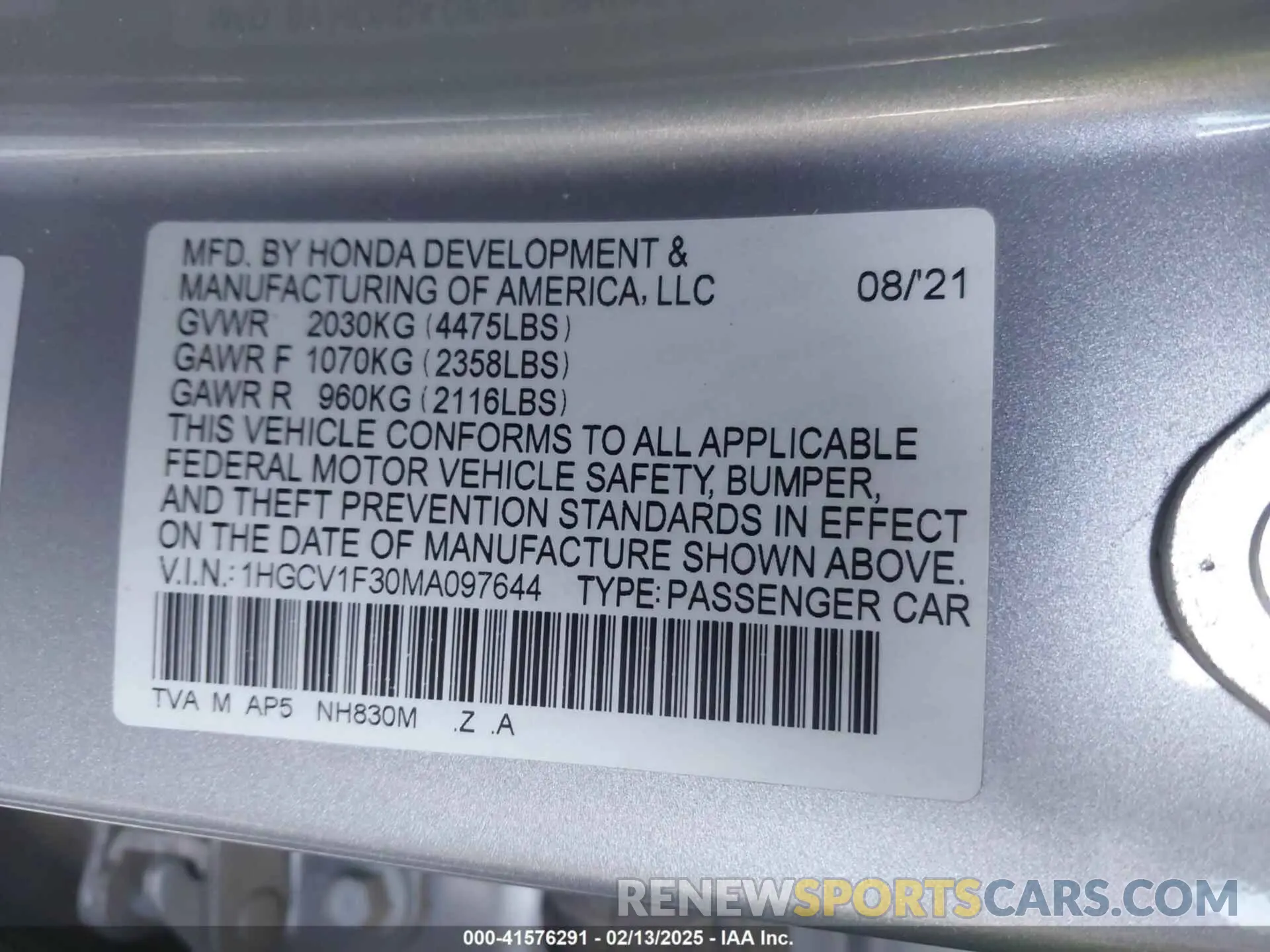 9 Фотография поврежденного автомобиля 1HGCV1F30MA097644 HONDA ACCORD 2021