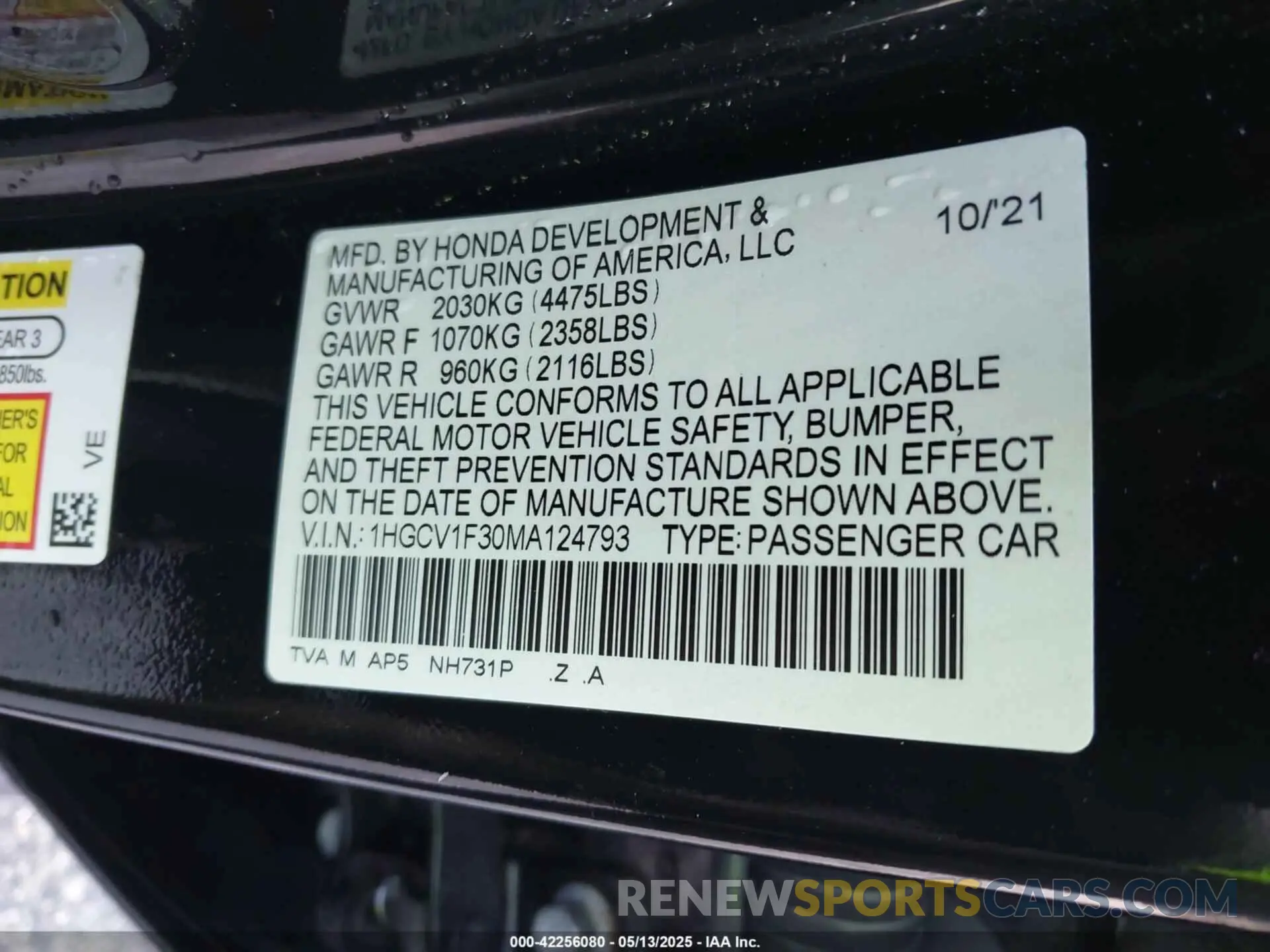 9 Фотография поврежденного автомобиля 1HGCV1F30MA124793 HONDA ACCORD 2021