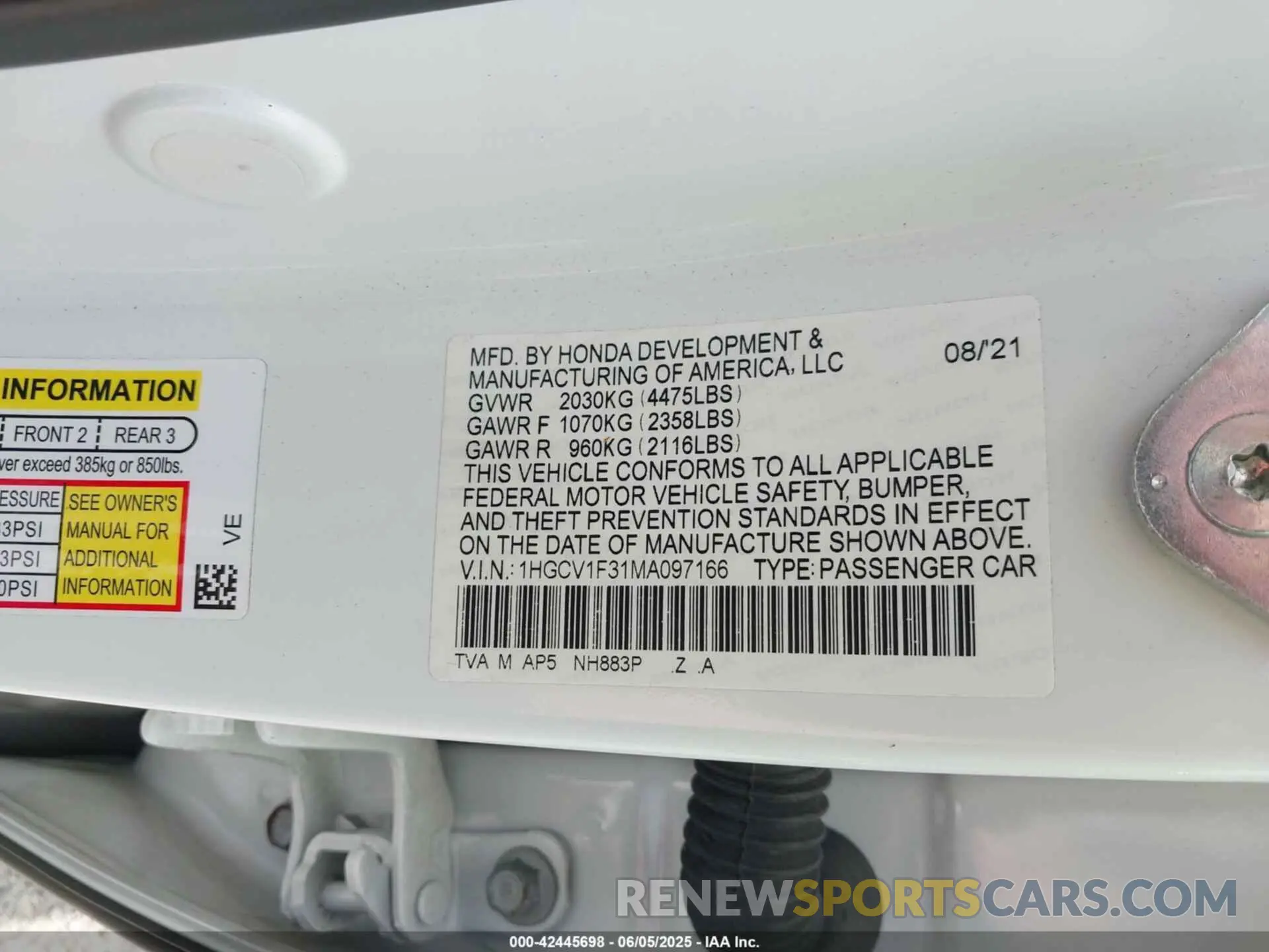 9 Photograph of a damaged car 1HGCV1F31MA097166 HONDA ACCORD 2021