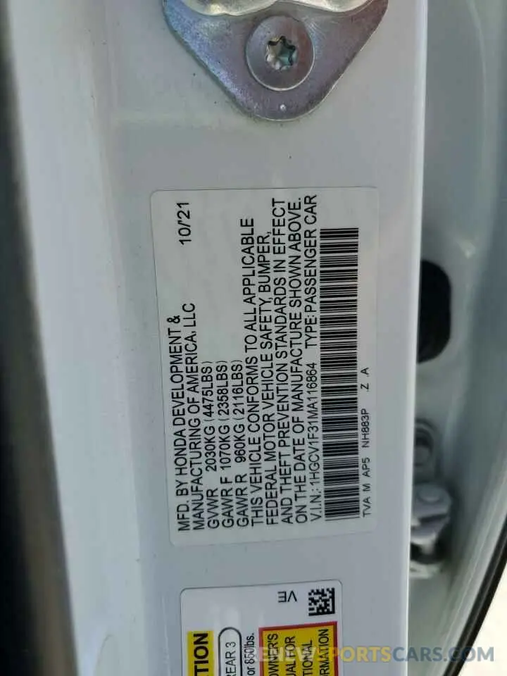 13 Фотография поврежденного автомобиля 1HGCV1F31MA116864 HONDA ACCORD 2021
