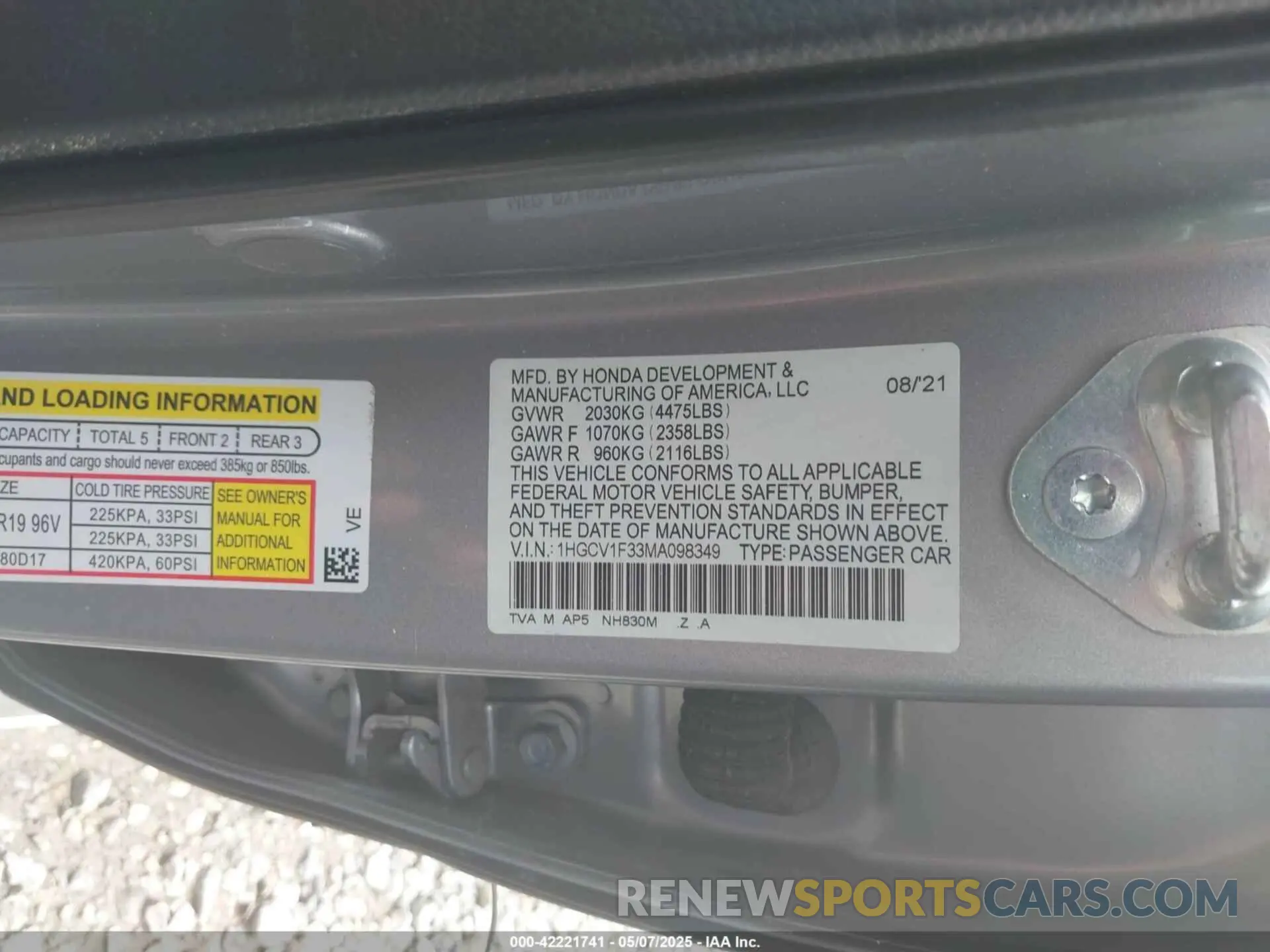 9 Photograph of a damaged car 1HGCV1F33MA098349 HONDA ACCORD 2021