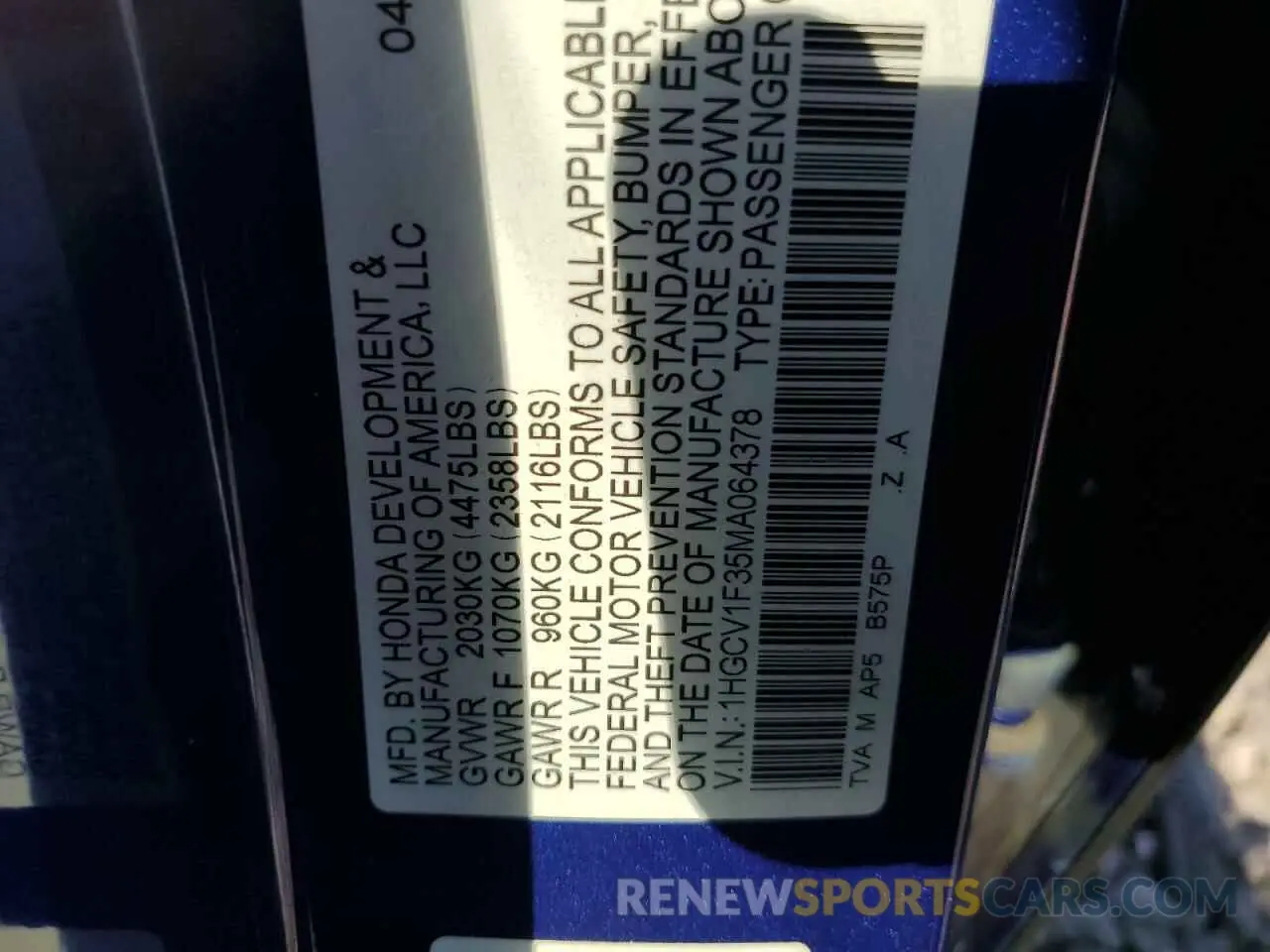12 Фотография поврежденного автомобиля 1HGCV1F35MA064378 HONDA ACCORD 2021