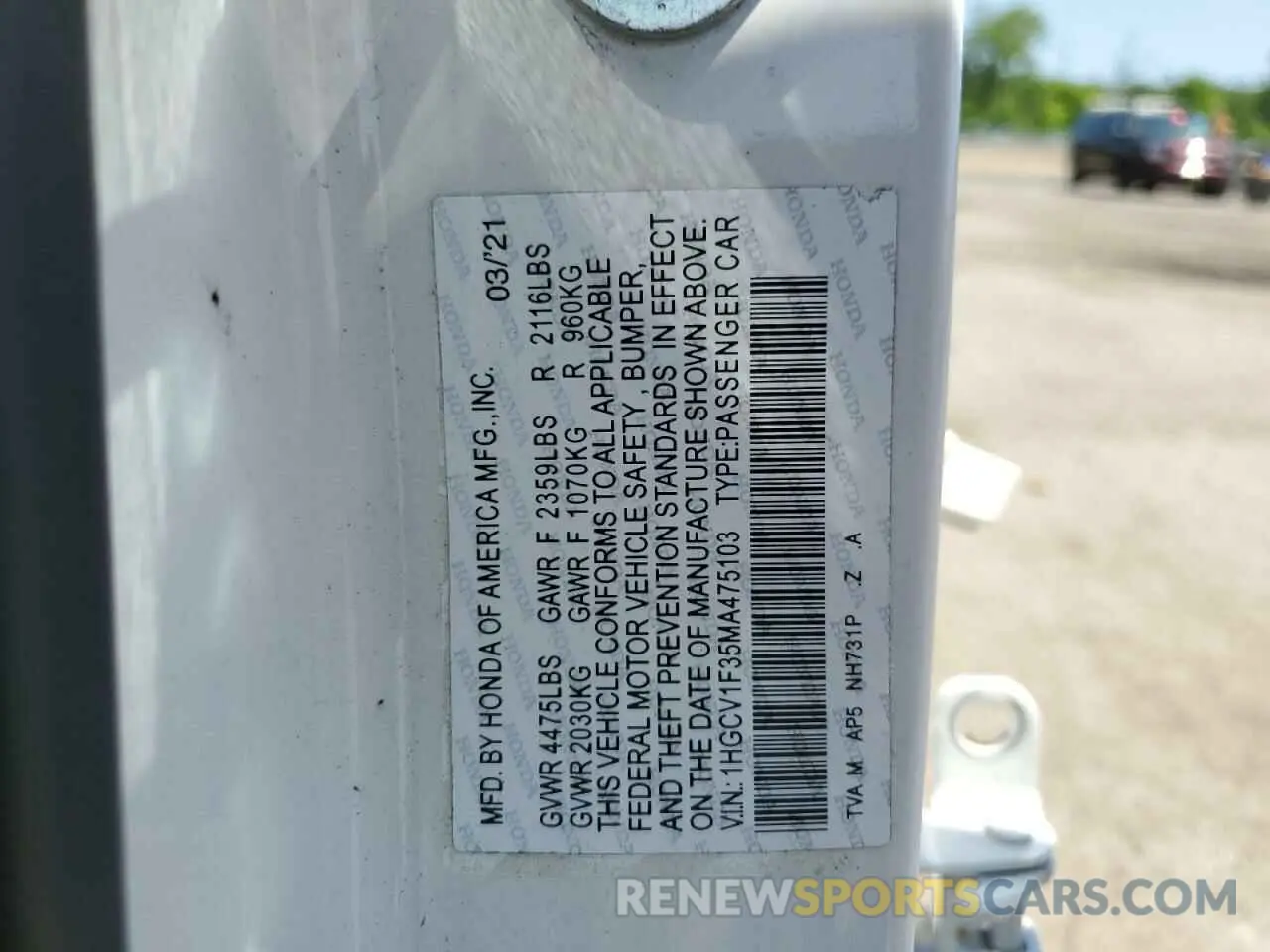 13 Photograph of a damaged car 1HGCV1F38MA010959 HONDA ACCORD 2021